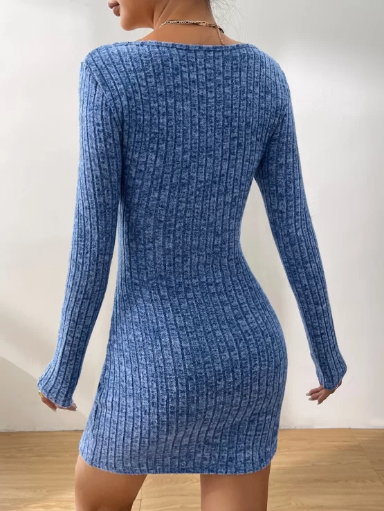EZwear Sweetheart Neck Ribbed Knit Bodycon Dress - Image 2