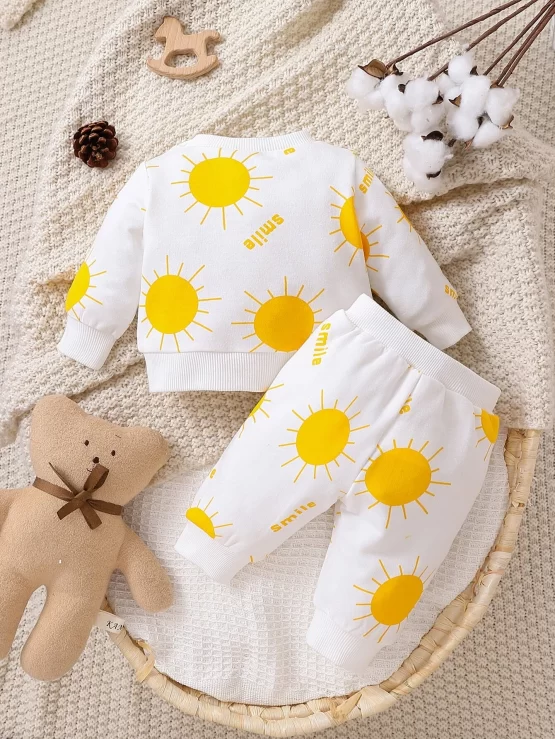 Newborn Baby Cartoon & Letter Graphic Sweatshirt & Sweatpants - Image 2