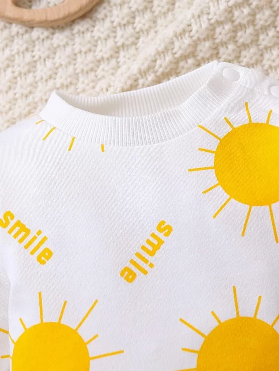 Newborn Baby Cartoon & Letter Graphic Sweatshirt & Sweatpants - Image 3
