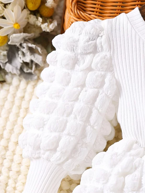 Baby Textured A Line Flared Puff Sleeve Dress - Image 3