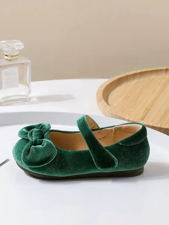 Girls Bow Decor Plain Velvet Mary Jane Flats - Image 3