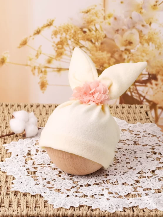 Newborn Photography 3D Ear Floral Patched Design Hat - Image 2