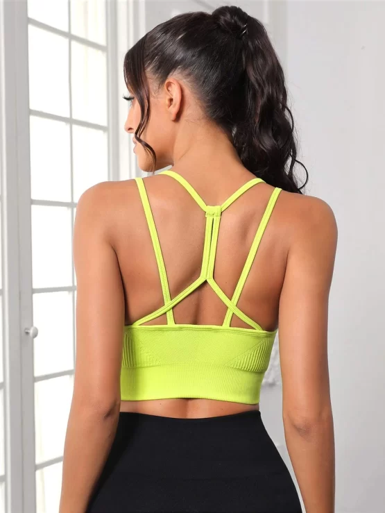 Criss Cross Plain Seamless Backless Sports Bra - Image 3