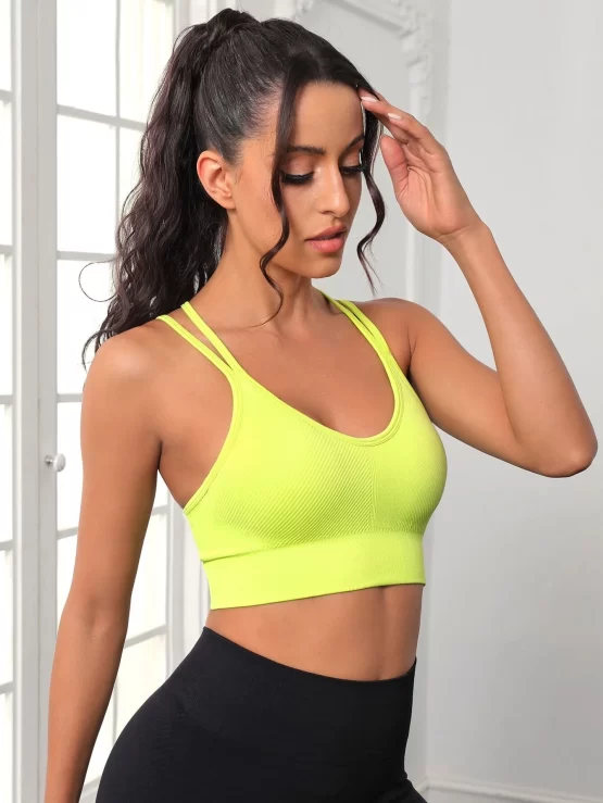 Criss Cross Plain Seamless Backless Sports Bra - Image 2