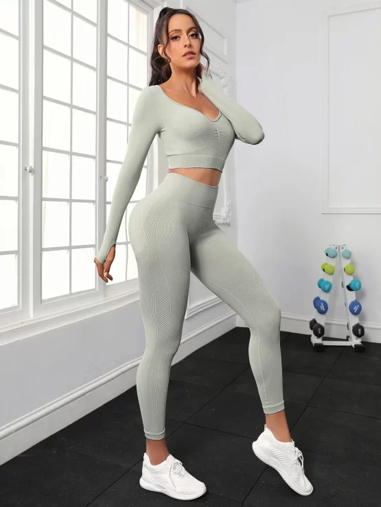 Seamless Thumb Holes Sports Tee & Sports Leggings - Image 2