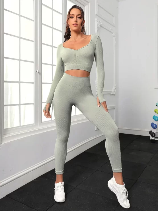 Seamless Thumb Holes Sports Tee & Sports Leggings - Image 3