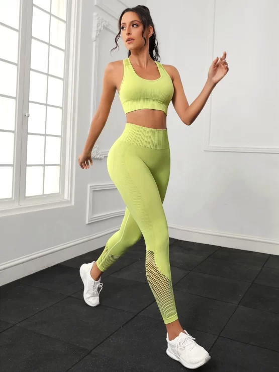 Hollow Out Plain Racer Back Sports Set - Image 2