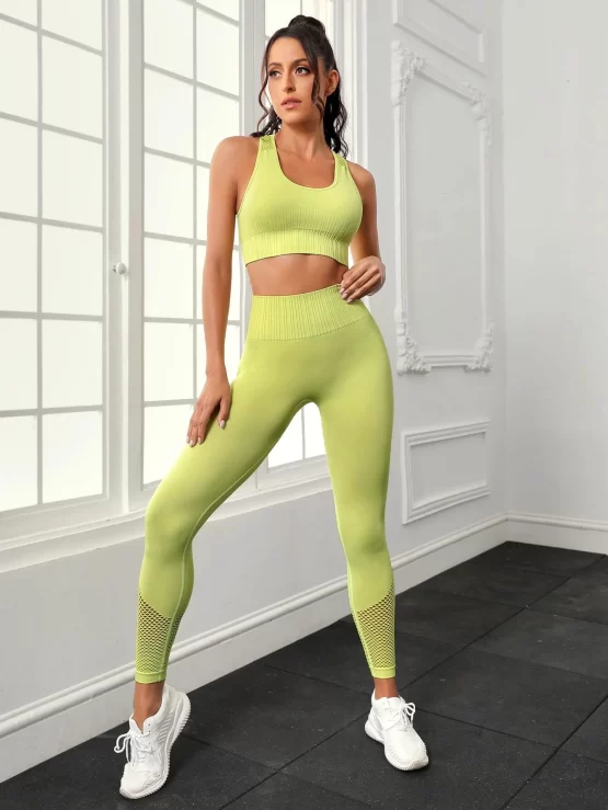 Hollow Out Plain Racer Back Sports Set - Image 3
