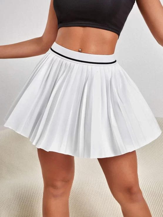 Contrast Binding Pleated Sports Skort With Phone Pocket - Image 3