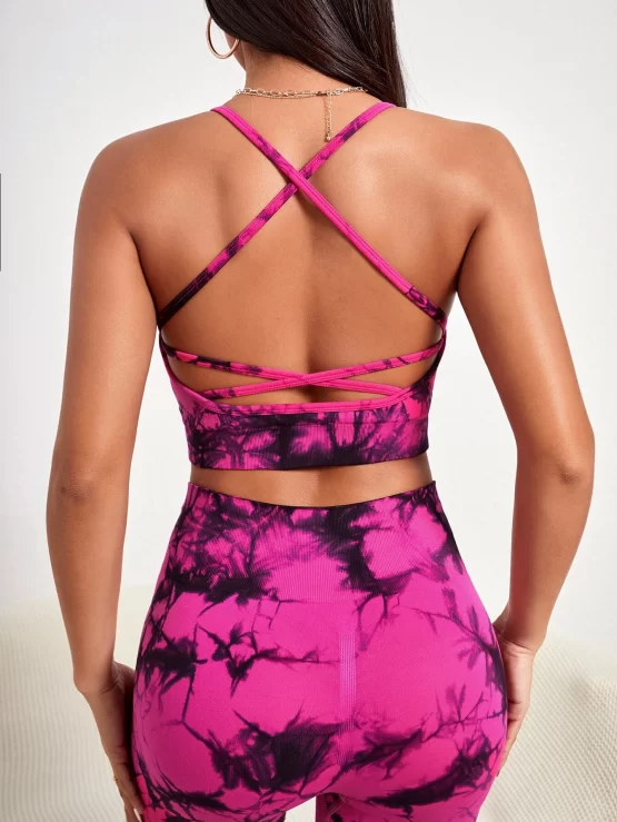 Seamless Tie Dye Criss Cross Backless Sports Set - Image 3
