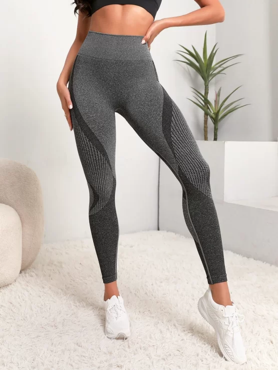 Seamless Striped Print Wideband Waist Sports Leggings - Image 3