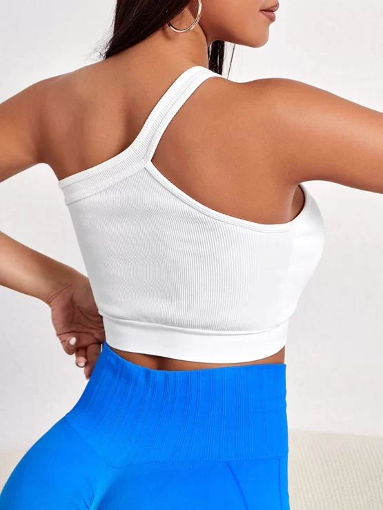 One Shoulder Backless Cut Out Crop Sports Bra - Image 3