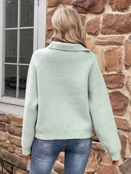 Asymmetrical Neck Raglan Sleeve Sweater - Image 2