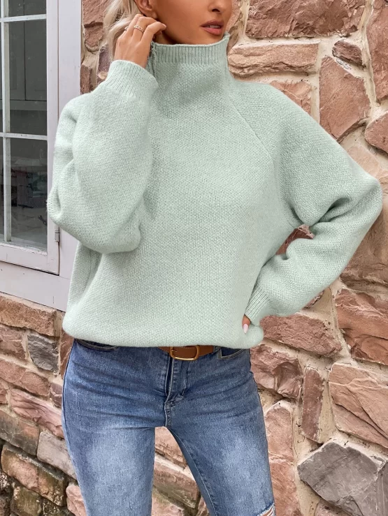 Asymmetrical Neck Raglan Sleeve Sweater - Image 3