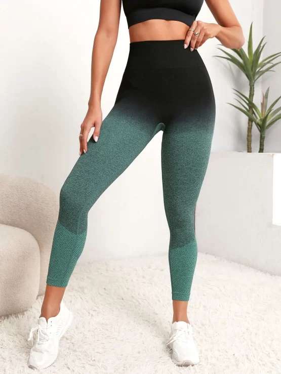 Ombre Wideband Waist Hollow Out Sports Leggings - Image 2