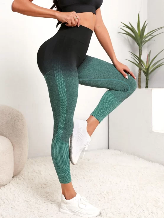 Ombre Wideband Waist Hollow Out Sports Leggings - Image 3