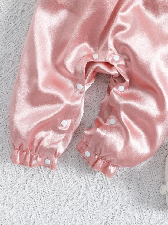 Baby Frill Trim Puff Sleeve Bow Ruffle Trim Front Jumpsuit - Image 3