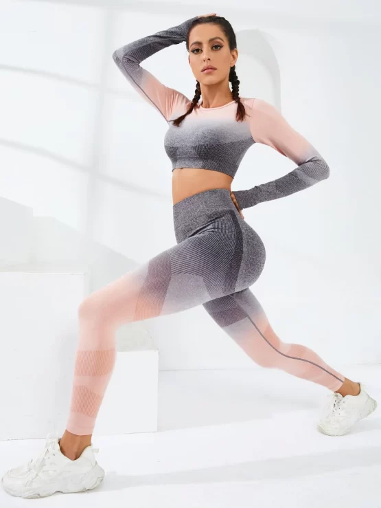 Seamless Plain Leggings Ombre Sports Set - Image 2