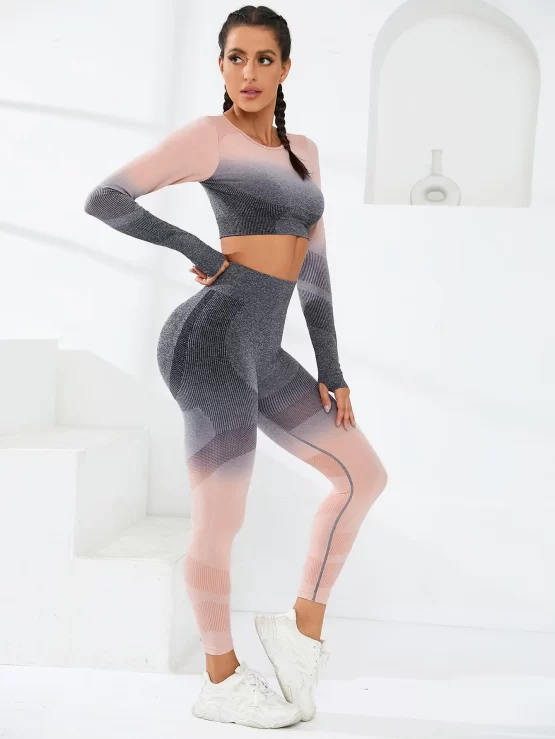 Seamless Plain Leggings Ombre Sports Set - Image 3
