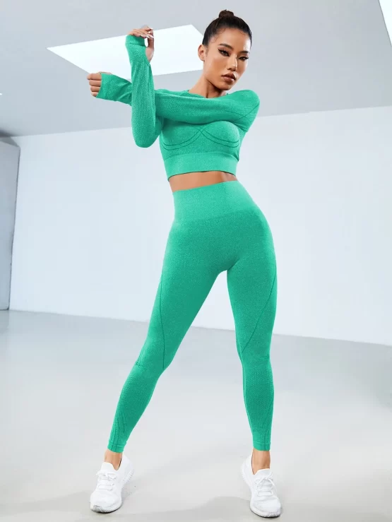 Seamless Top-stitching Thumb Hole Sports Set - Image 3