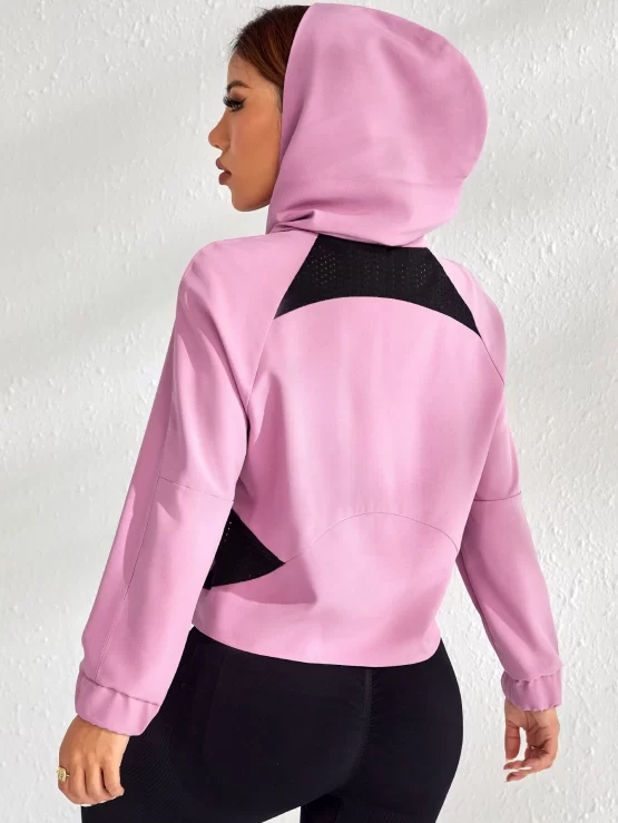 Color Block Half Zip Kangaroo Pocket Hooded Sports Sweatshirt - Image 3