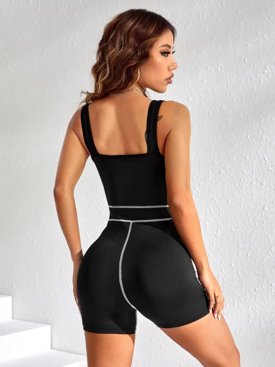 Top-stitching Detail Unitard Sleeve Romper - Image 2