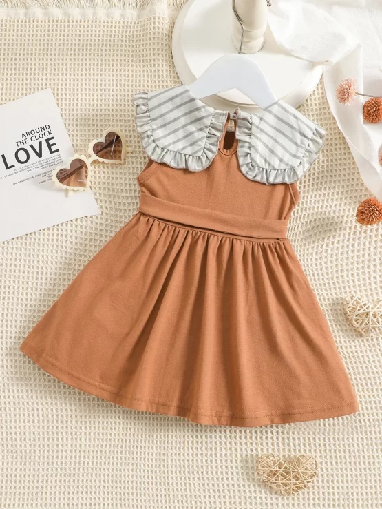 Baby A Line Striped Print Ruffle Trim Dress - Image 2
