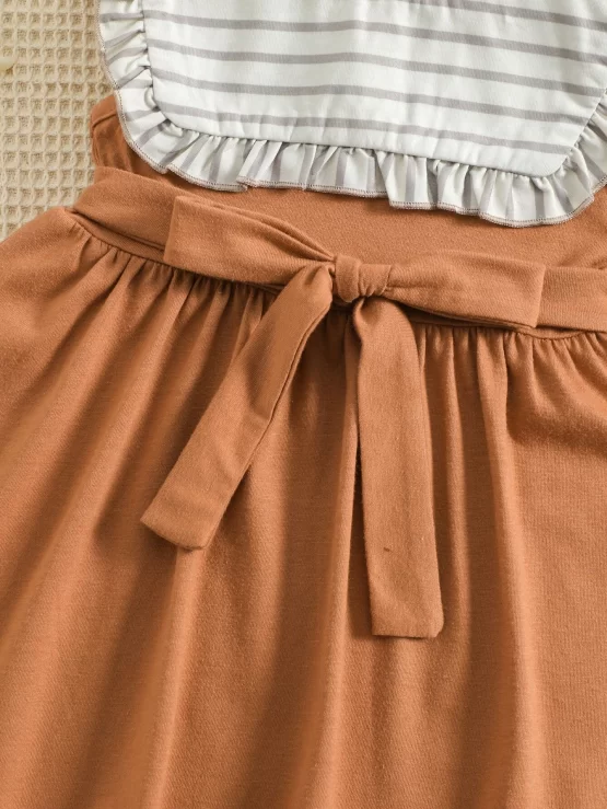 Baby A Line Striped Print Ruffle Trim Dress - Image 3