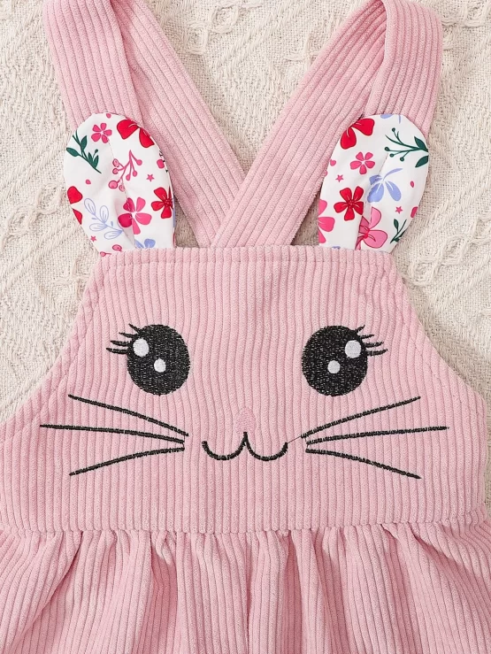 Baby Cartoon Embroidery 3D Ear Design Front Jumpsuit - Image 2