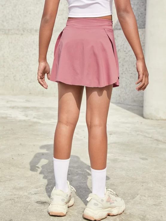 Girls Solid Flared Plain Casual Pocket Detail Skirt - Image 2