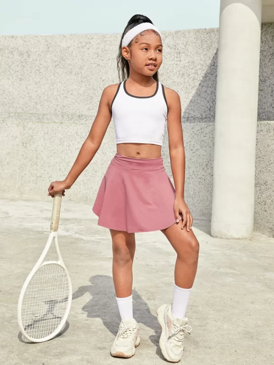 Girls Solid Flared Plain Casual Pocket Detail Skirt - Image 3