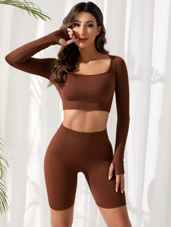 Seamless Rib Knit High Stretch Sports Set - Image 2