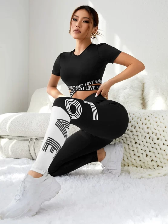 Letter Graphic Criss Cross Front Sports Set - Image 2