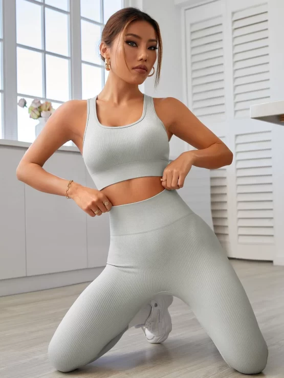 Seamless Plain Cut Out Back Sports Set - Image 3