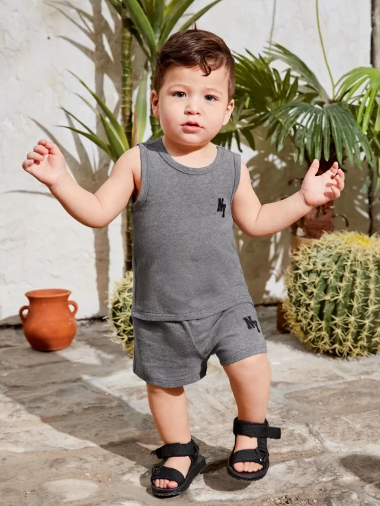 Baby Letter Graphic Tank Top & Track Shorts - Image 2