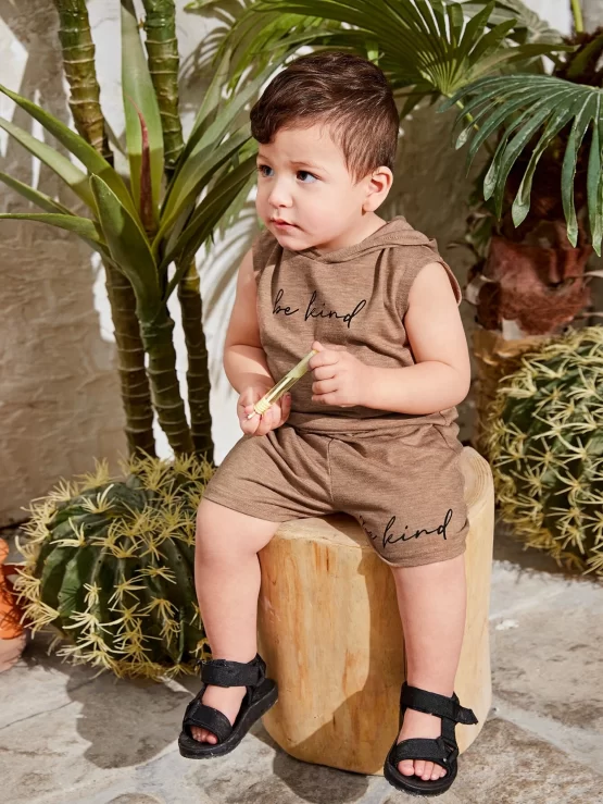 Baby Letter Graphic Hooded Tank Top & Shorts - Image 3
