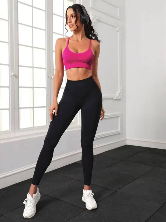 Solid Lined Criss Cross Backless Sports Bra - Image 3