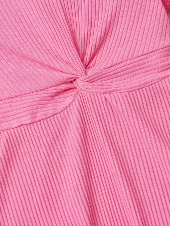 Baby A Line Ribbed Knit Twist Front Trim Dress - Image 3