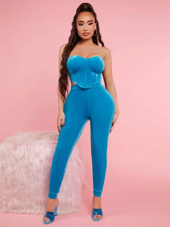 Solid Sexy Asymmetrical Tube Top & Leggings Set - Image 3