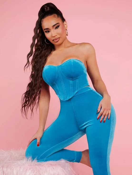 Solid Sexy Asymmetrical Tube Top & Leggings Set - Image 2