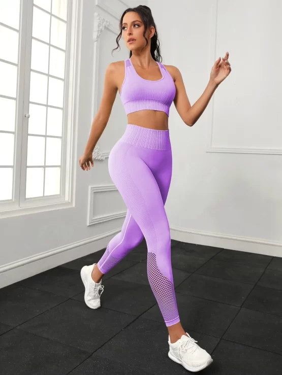 Hollow Out Plain Racer Back Sports Set - Image 4