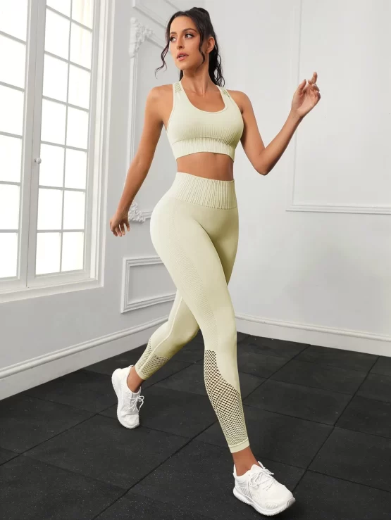 Hollow Out Plain Racer Back Sports Set - Image 8