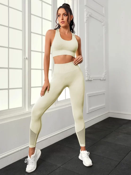 Hollow Out Plain Racer Back Sports Set - Image 9