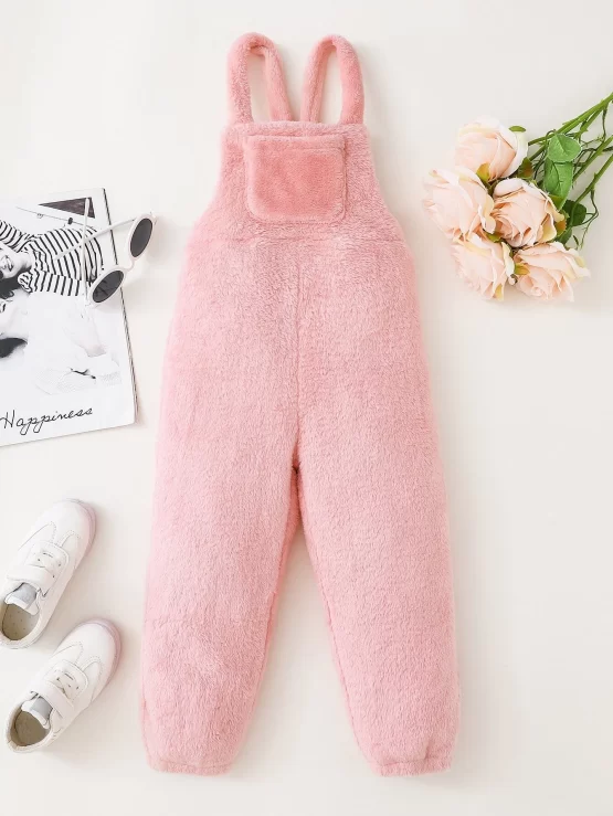 Toddler Girls Patched Teddy Pocket Overalls