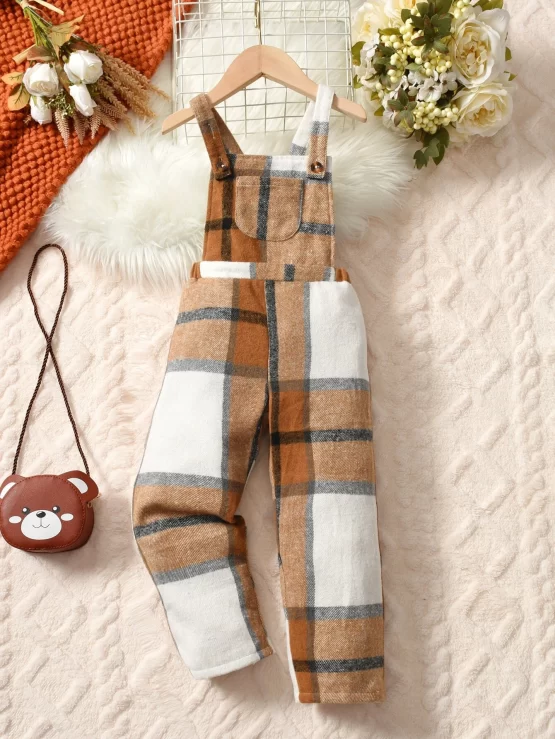 Toddler Girls Plaid Print Overall Jumpsuit