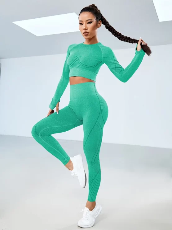 Seamless Top-stitching Thumb Hole Sports Set