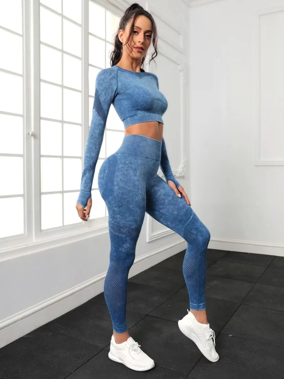 Seamless Raglan Sleeve Tummy Control Sports Set