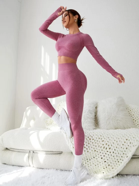 Cut Out Back Thumb Holes Crop Tee & Leggings Sports Set