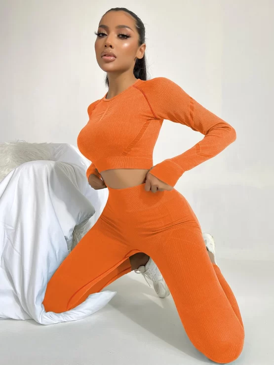 Seamless Raglan Sleeve Tummy Control Sports Set