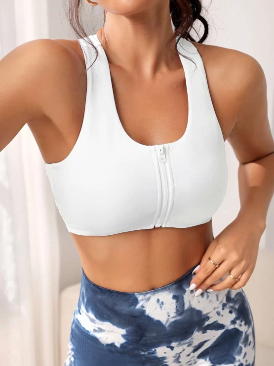 Letter Graphic Front Zipper Front Sports Bra